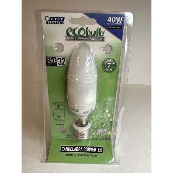 Feit Electric ECObulb 40w Fluorescent Bulb with Candelabra Converter - NIB - Picture 1 of 2